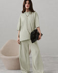 TEXTURED WIDE LEG RELAXED PANT