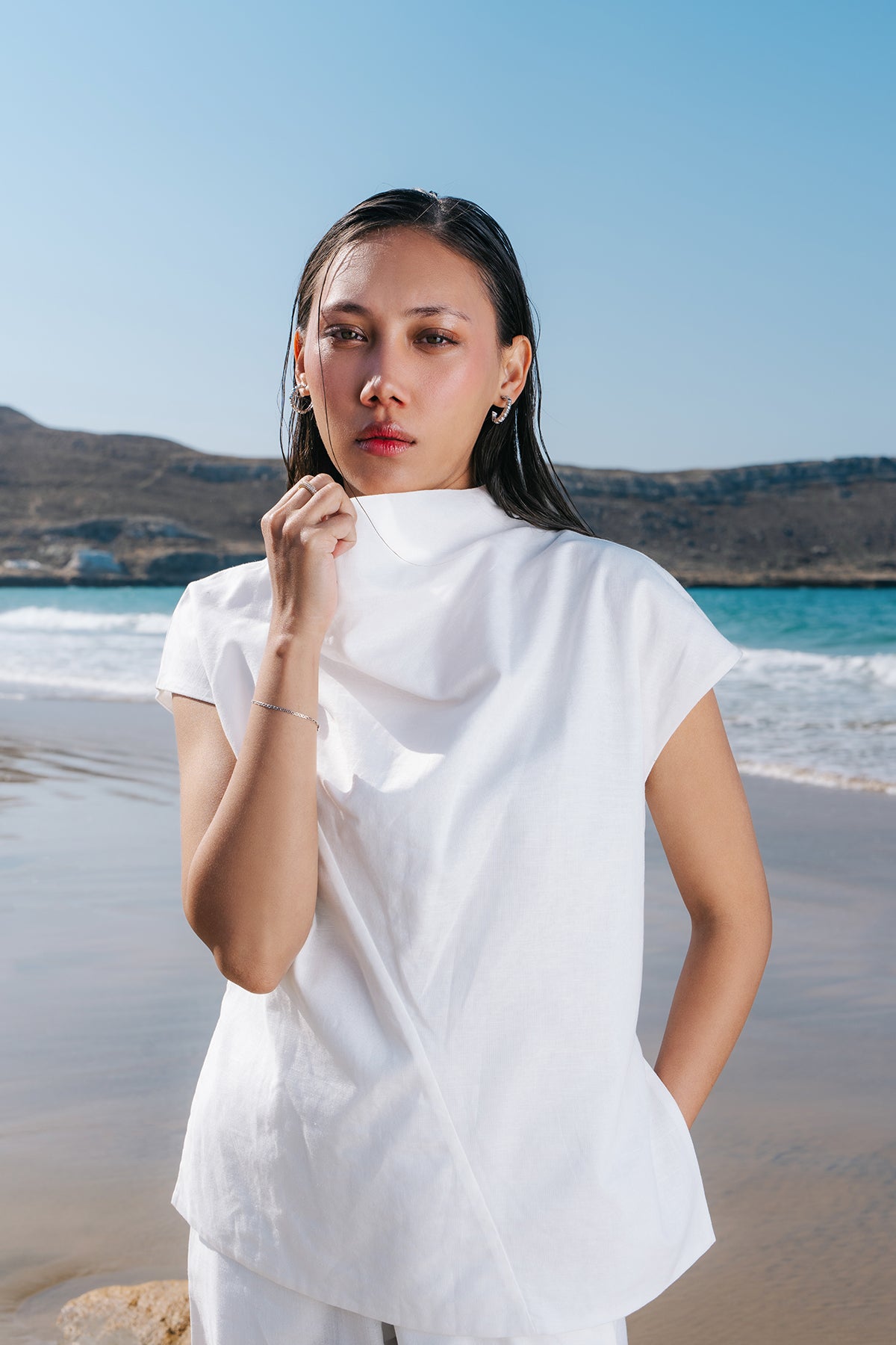 COWL NECK LINEN TOP