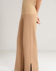 BEIGE WIDE PANTS - KNIT WEAR