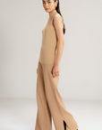 BEIGE WIDE PANTS - KNIT WEAR