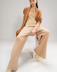 BEIGE WIDE PANTS - KNIT WEAR