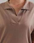 OPEN COLLAR TOP-DOUBLE KNIT