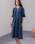 LINEN BLEND LONG DRESS