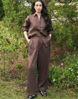 PLEATED WIDE PANTS-100% LINEN
