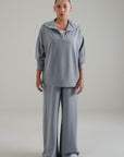 TEXTURED WIDE RELAXED PANTS -CLOUDLUX