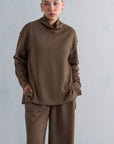 TEXTURED MOCK NECK SIDE SLIT-CLOUDLUX