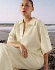 SHORT SLEEVE LINEN BLEND DRESS