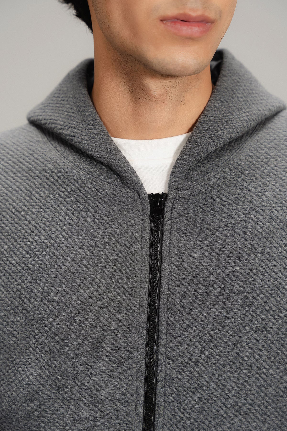 TEXTURED ZIP UP HOODIE