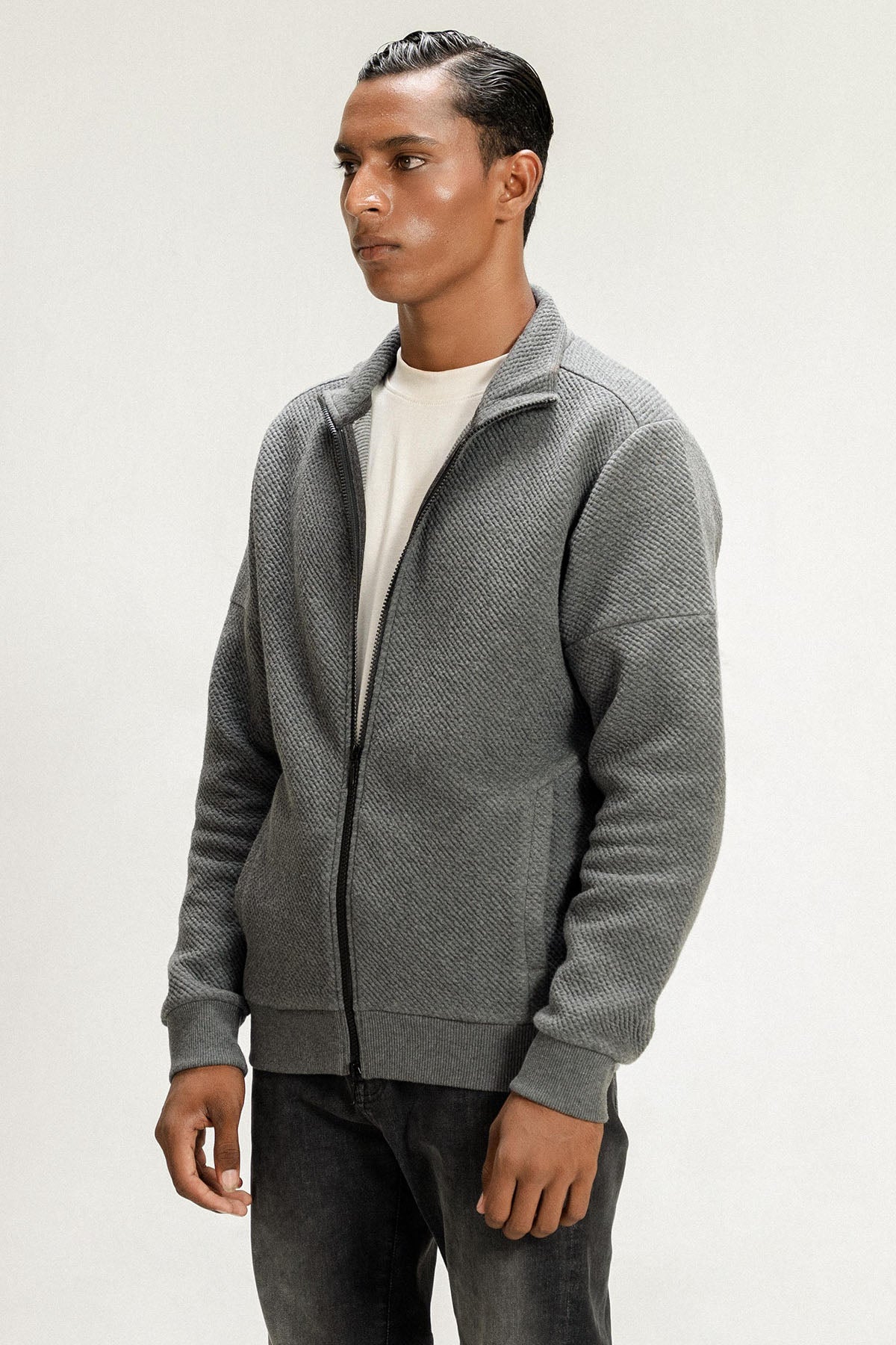 TEXTURED LUXE ZIP UP JACKET