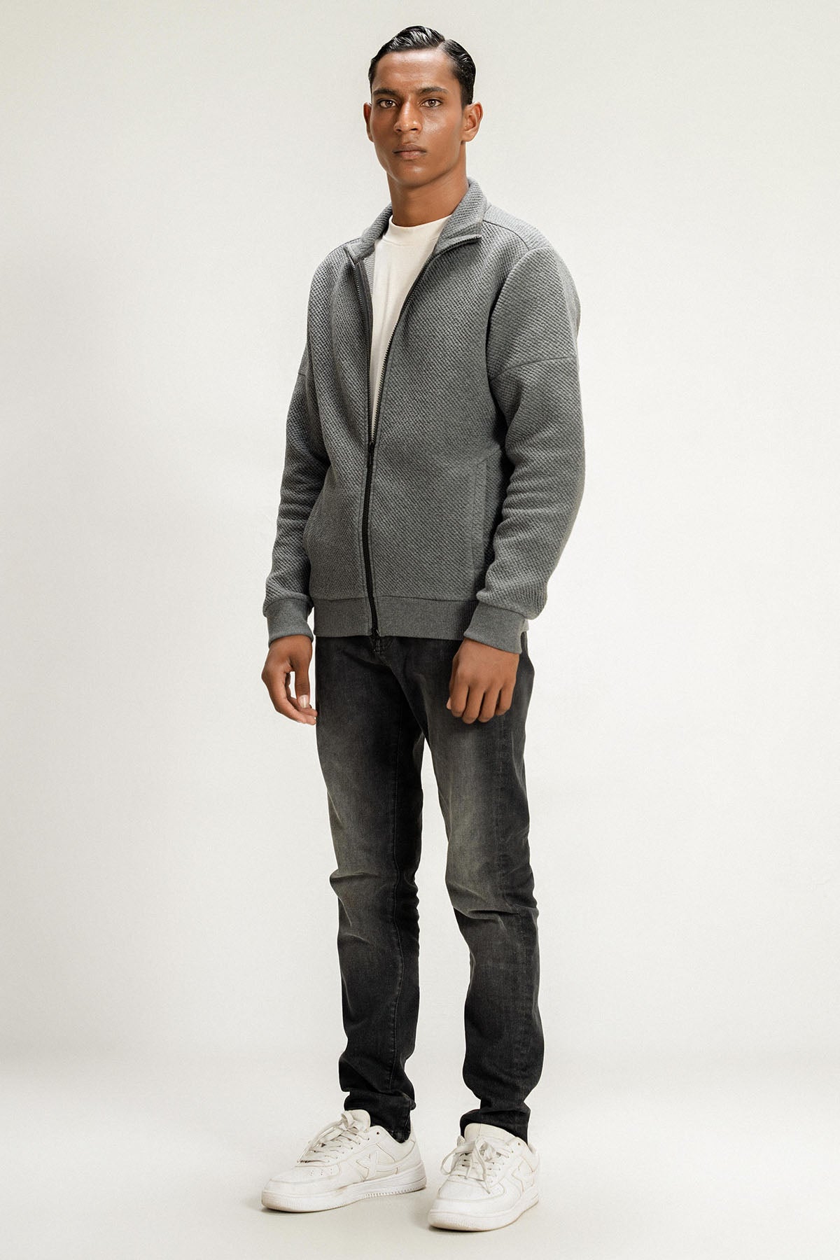 TEXTURED LUXE ZIP UP JACKET