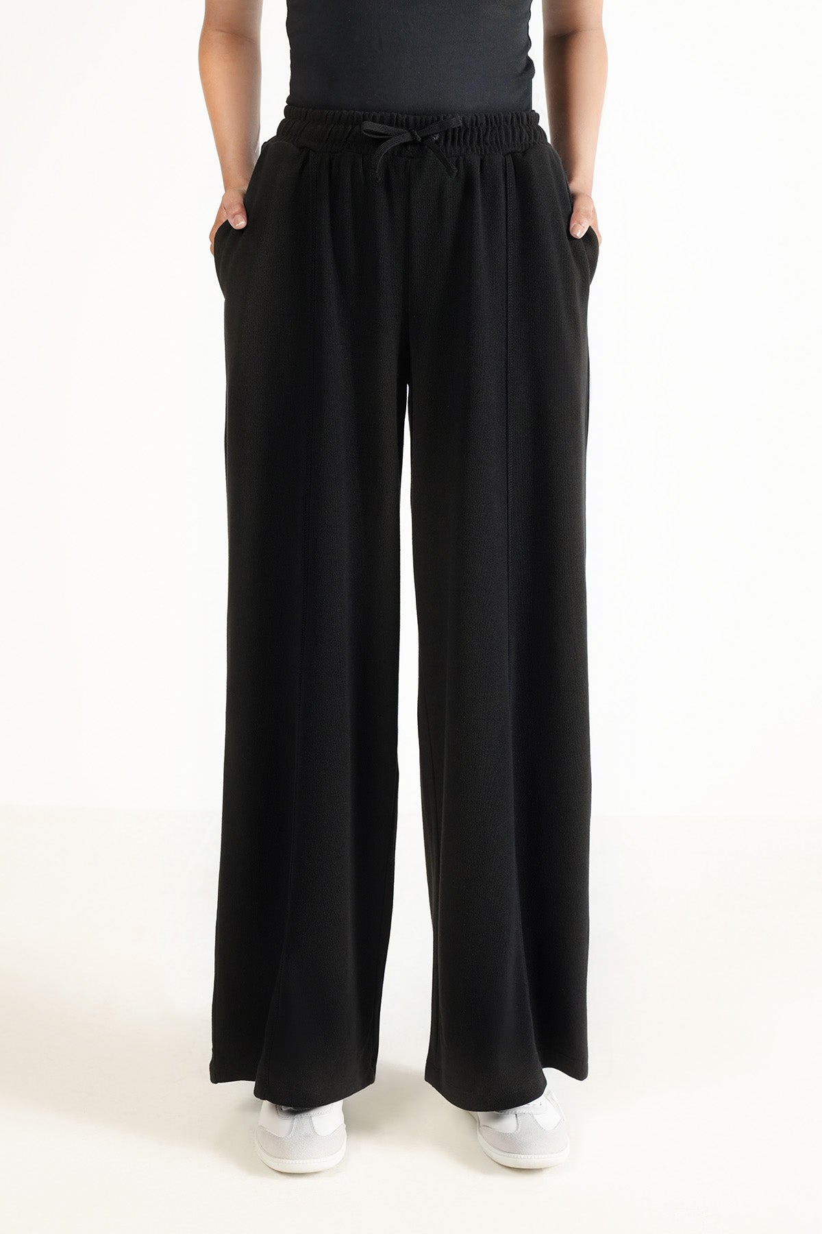 WIDE LEG PANTS-TEXTURED RIB