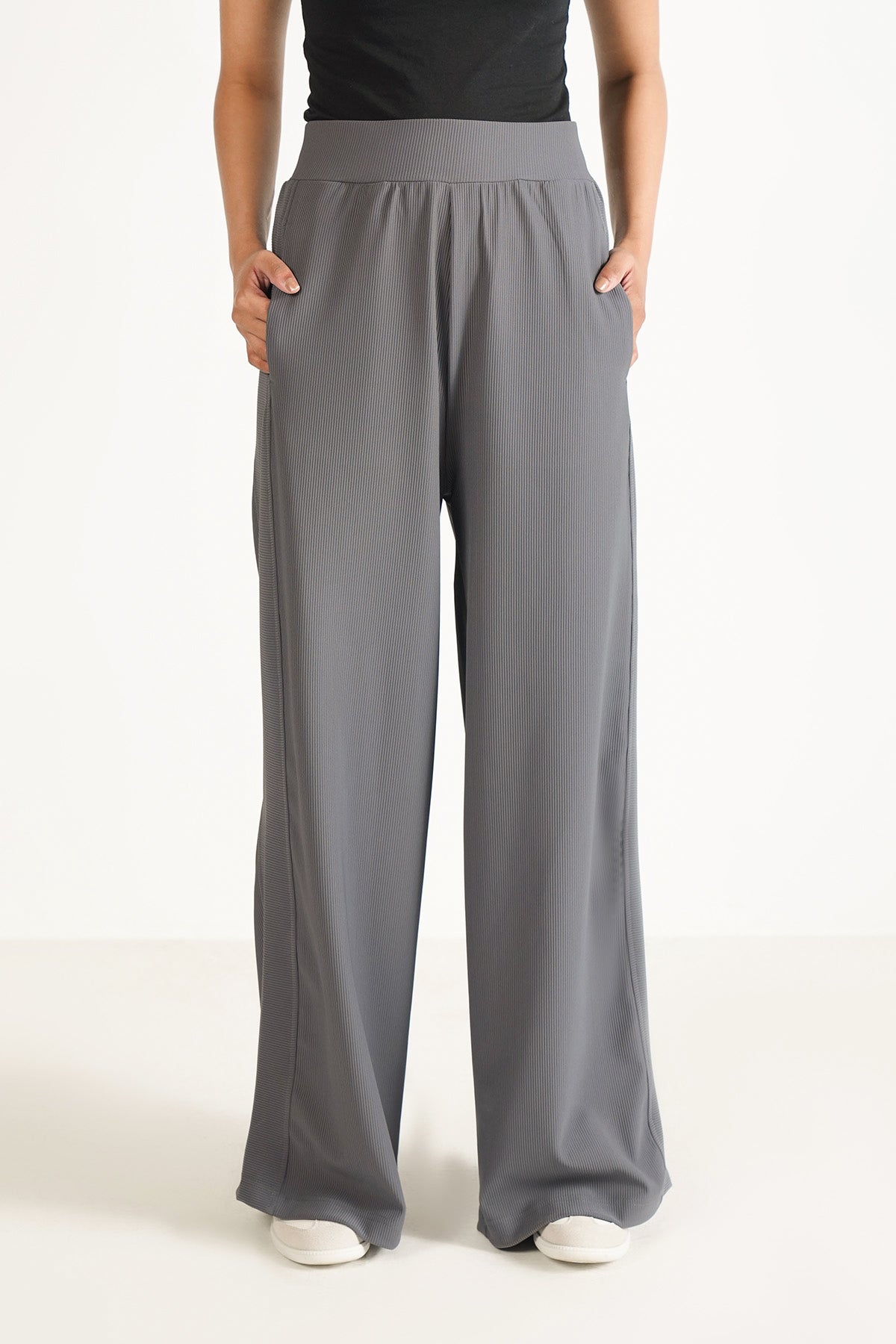 WIDE LEG PANTS-TEXTURED RIB