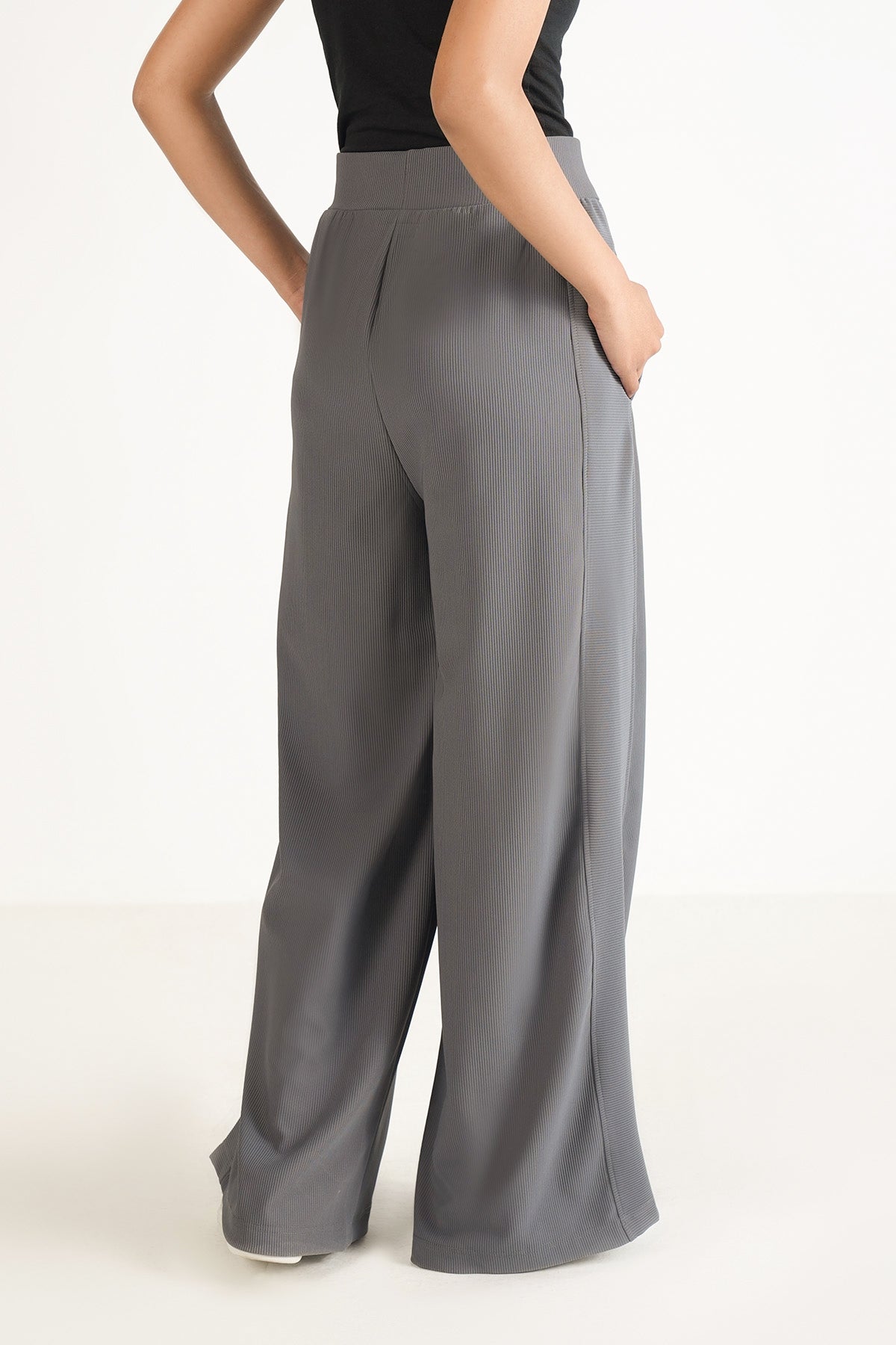 WIDE LEG PANTS-TEXTURED RIB