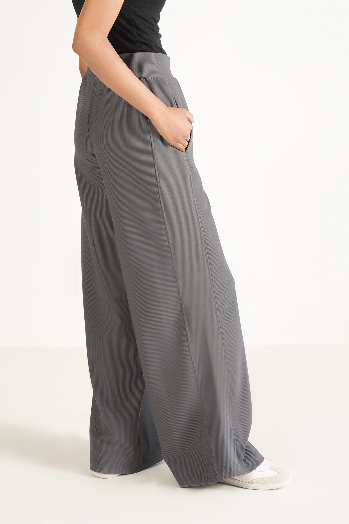 WIDE LEG PANTS-TEXTURED RIB