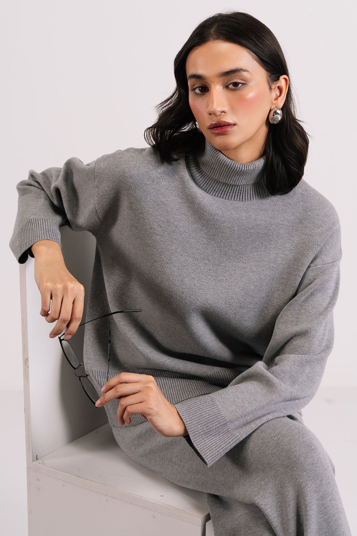 STONE GREY CO-ORD SET - KNITWEAR