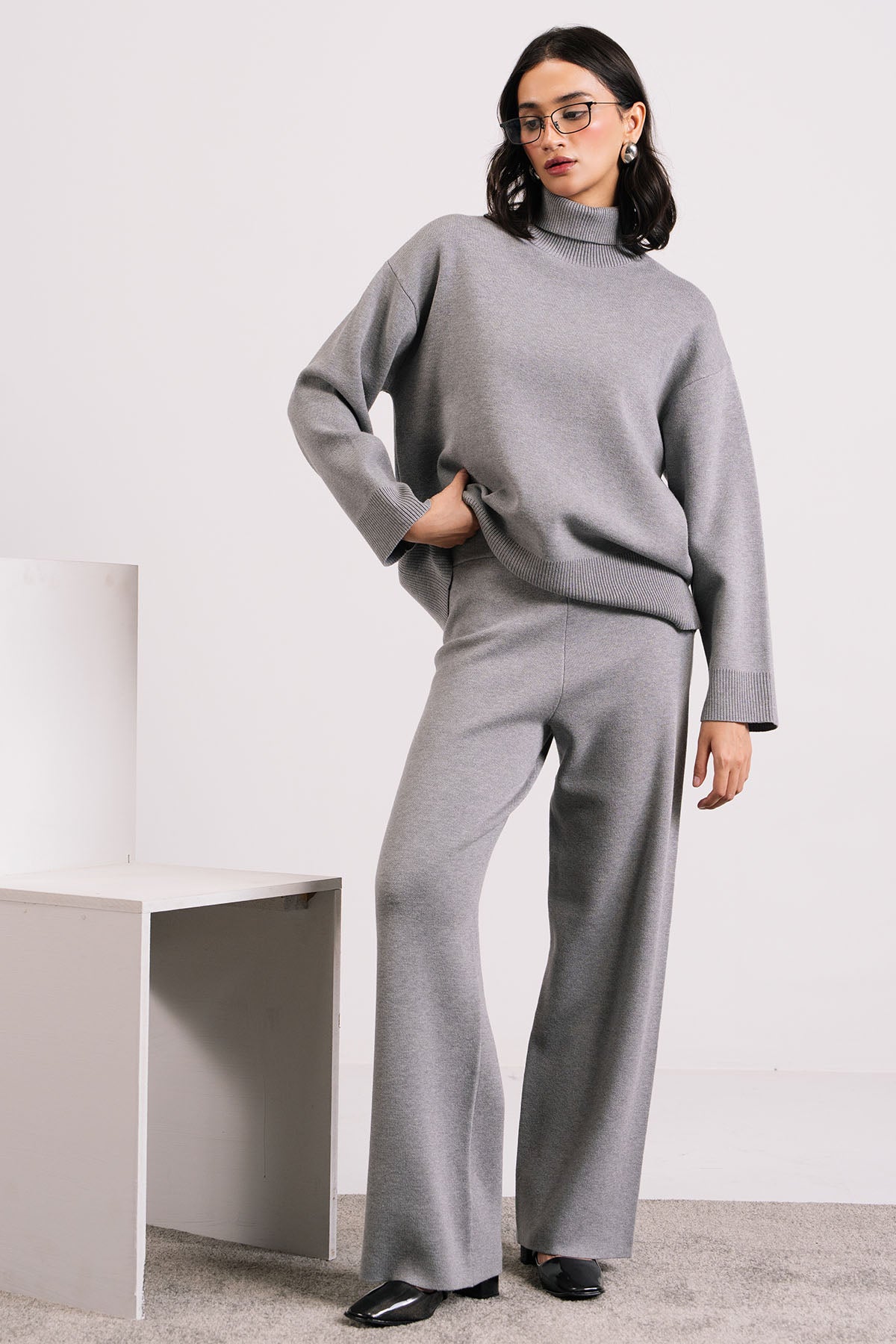 STONE GREY CO-ORD SET - KNITWEAR