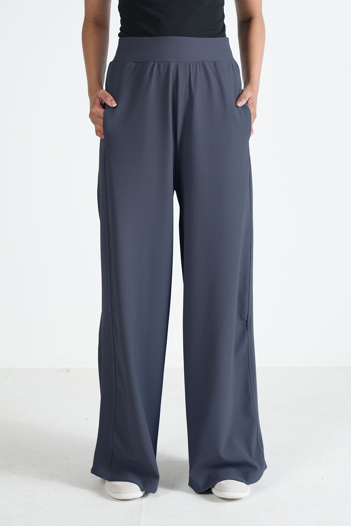 WIDE LEG PANTS-TEXTURED RIB