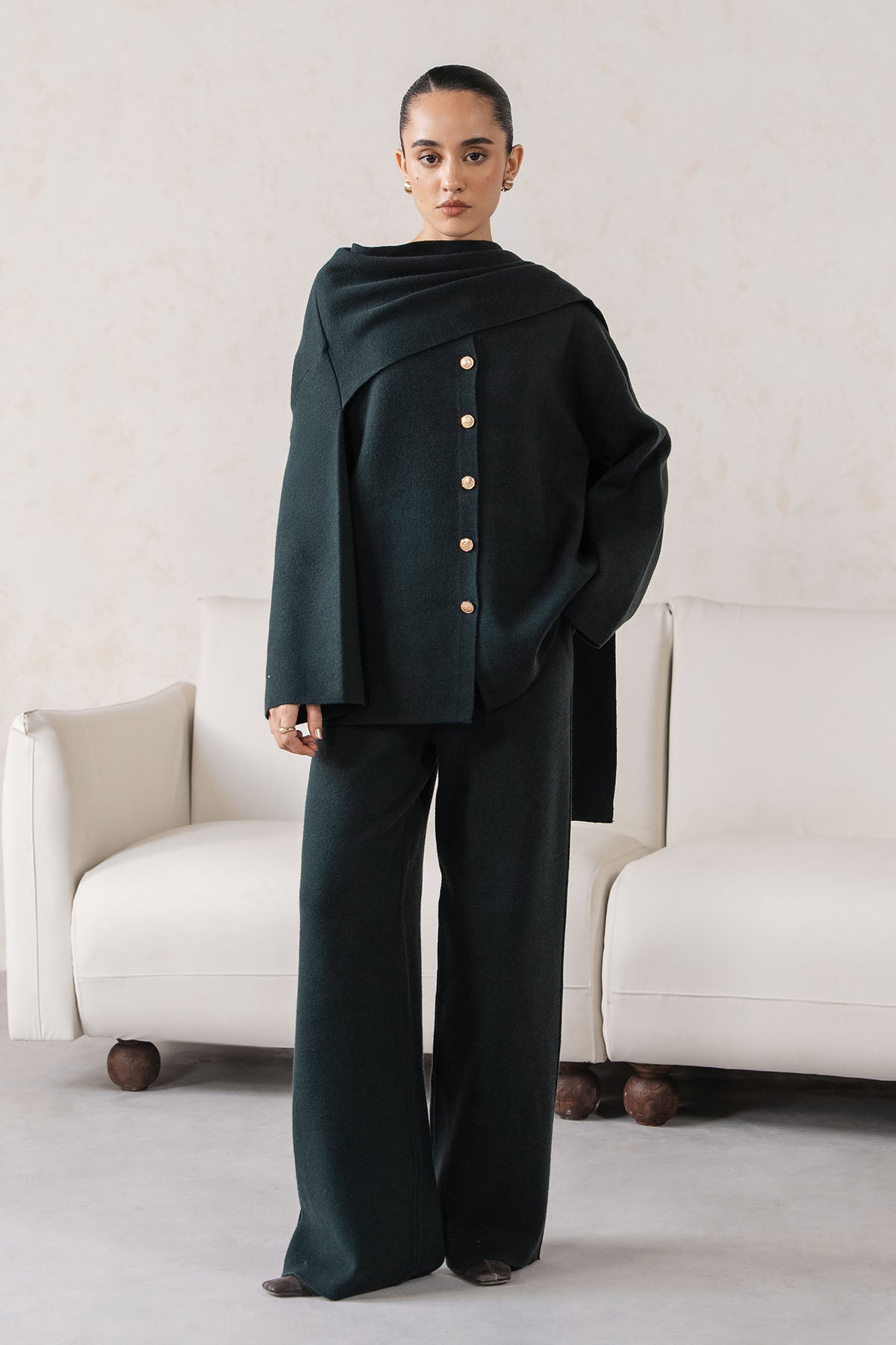 SHAWL COLLAR KNIT SET