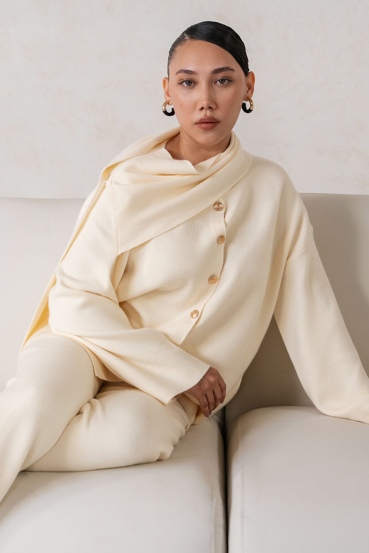 SHAWL COLLAR KNIT SET