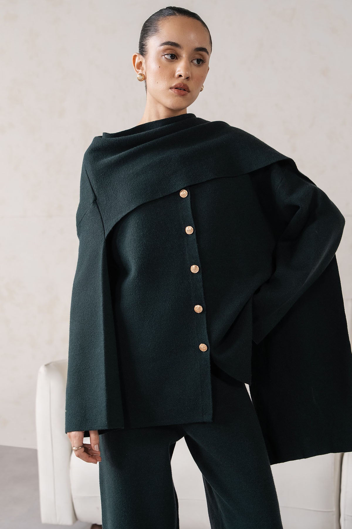 SHAWL COLLAR KNIT SET