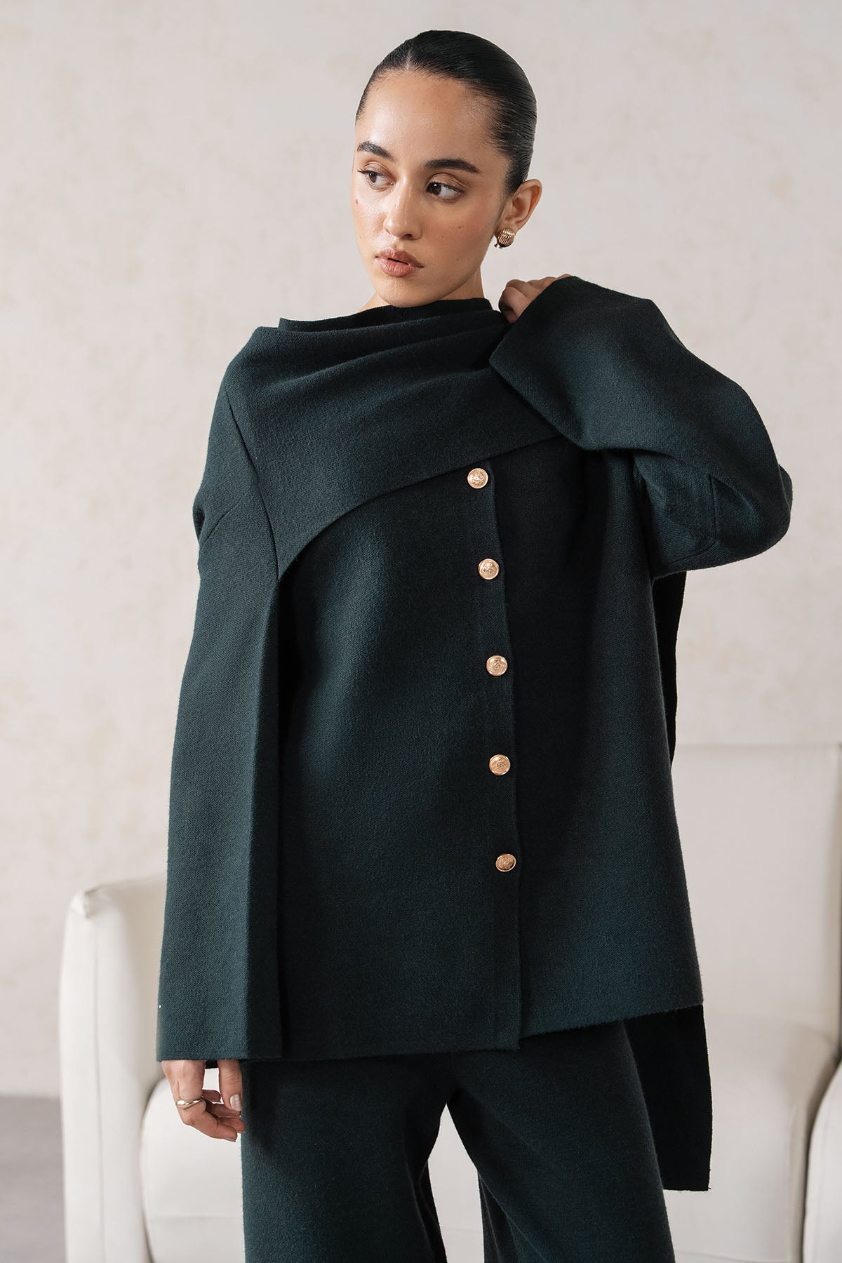 SHAWL COLLAR KNIT SET
