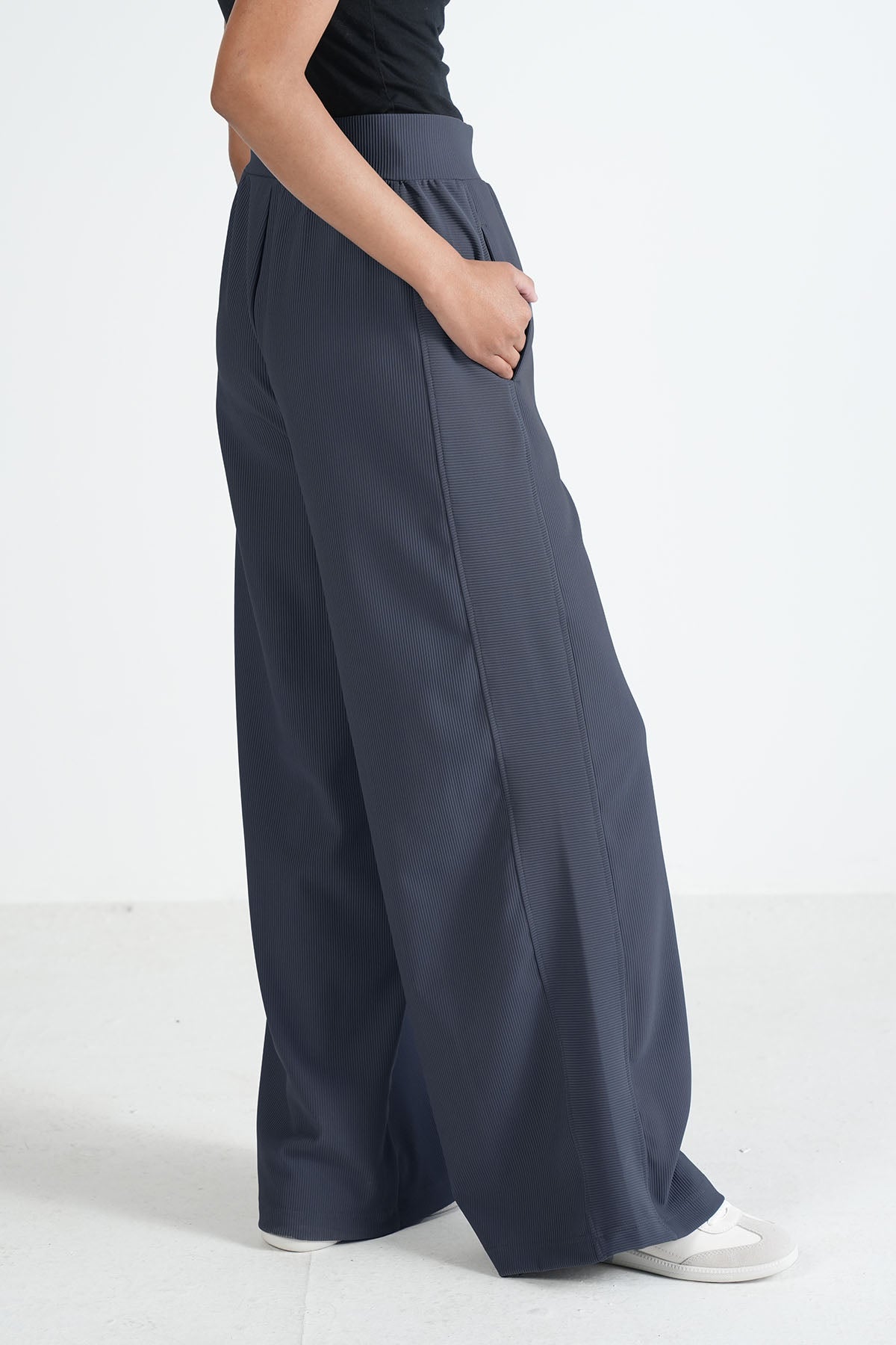 WIDE LEG PANTS-TEXTURED RIB