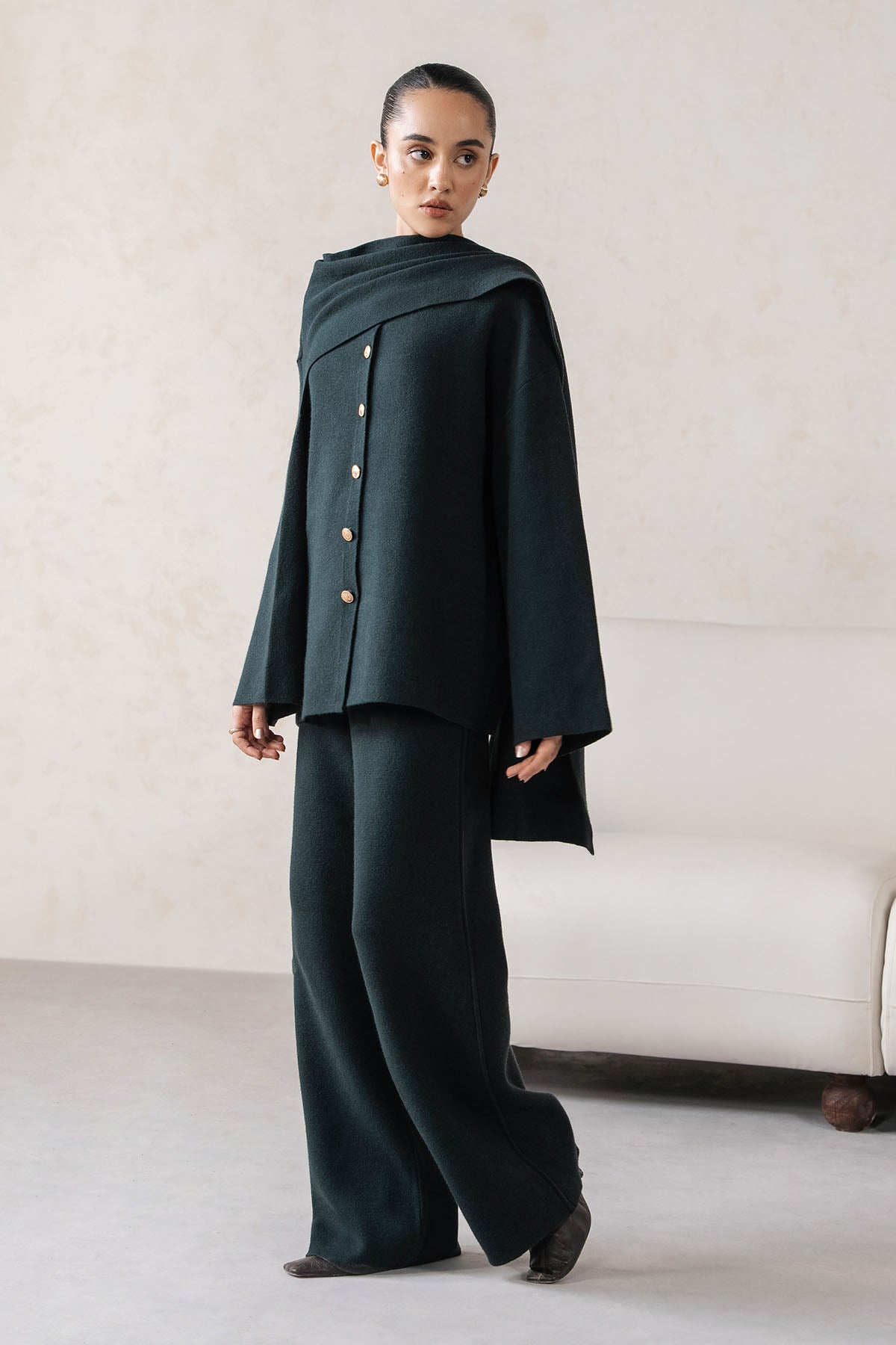 SHAWL COLLAR KNIT SET