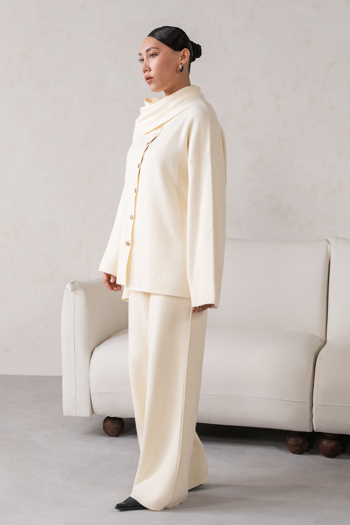 SHAWL COLLAR KNIT SET