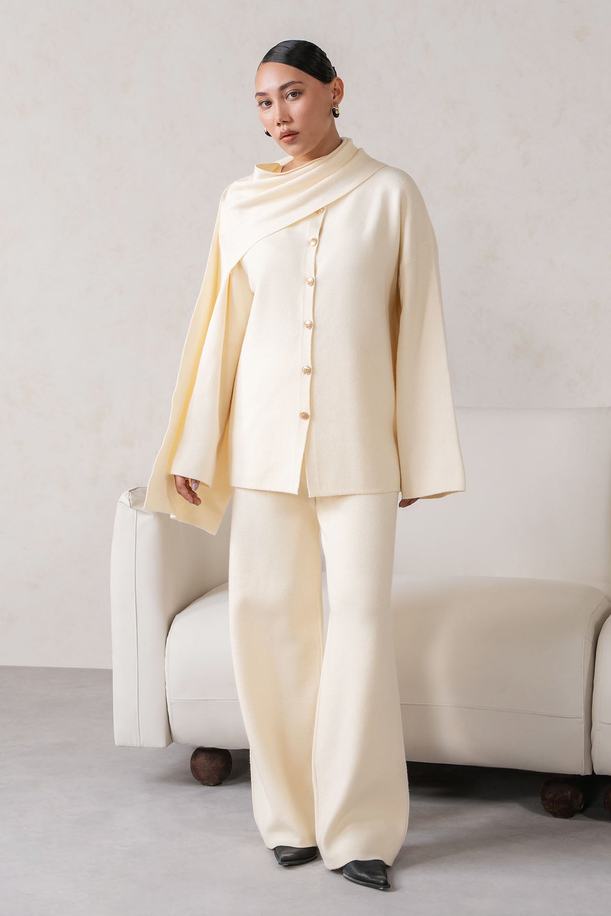SHAWL COLLAR KNIT SET