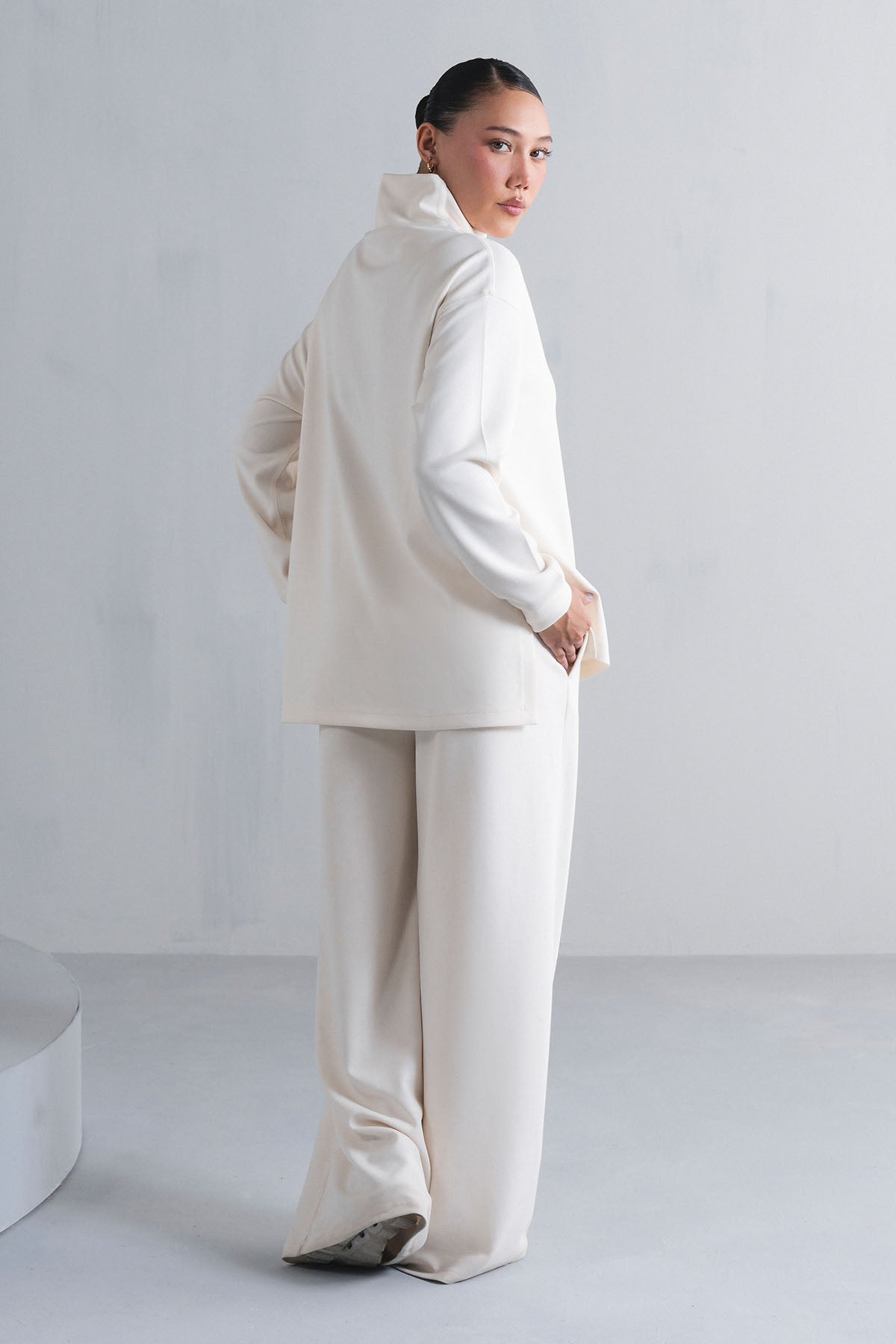 TEXTURED MOCK NECK SIDE SLIT-CLOUDLUX