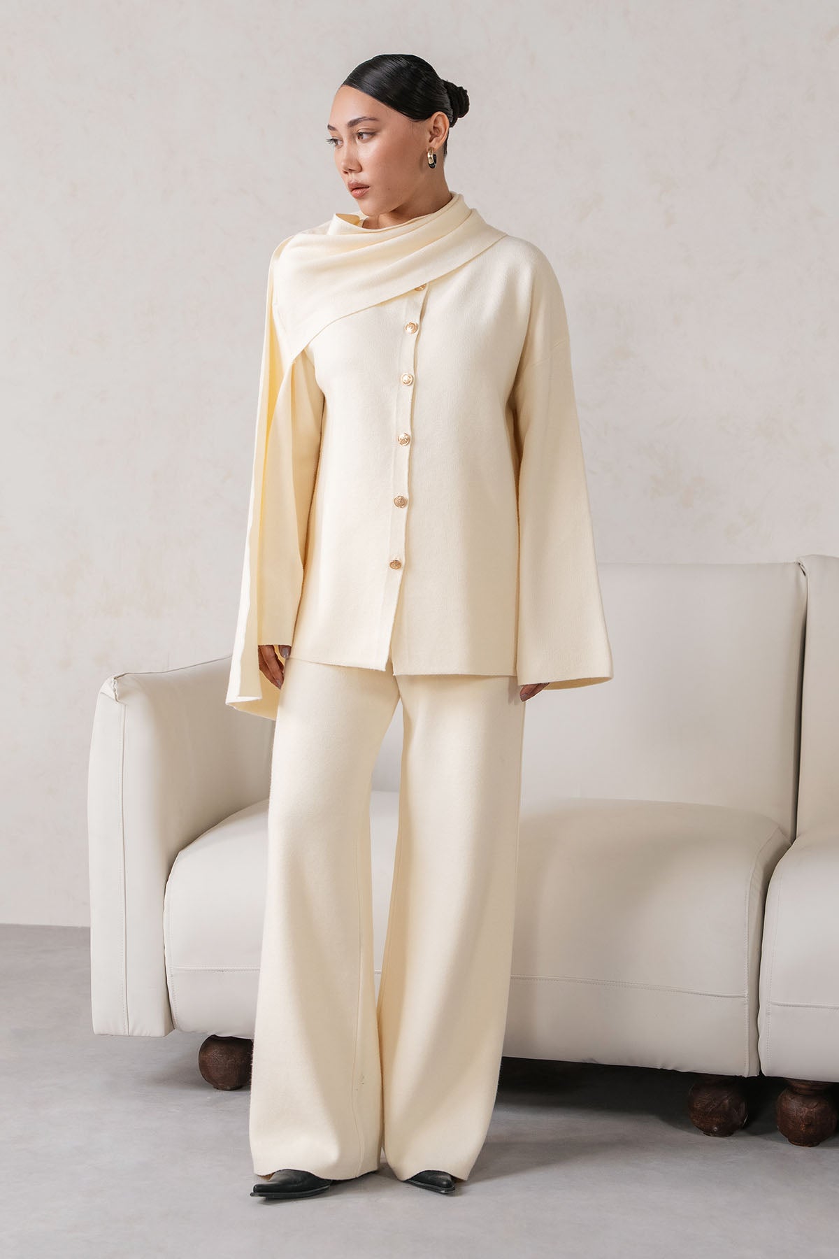 SHAWL COLLAR KNIT SET
