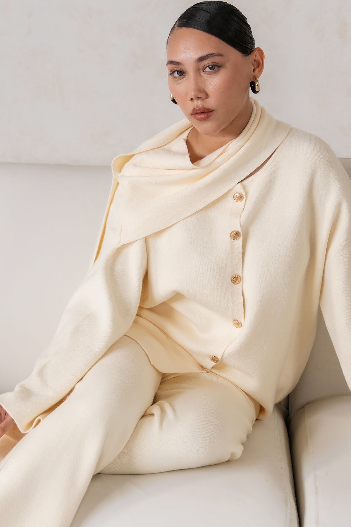 SHAWL COLLAR KNIT SET