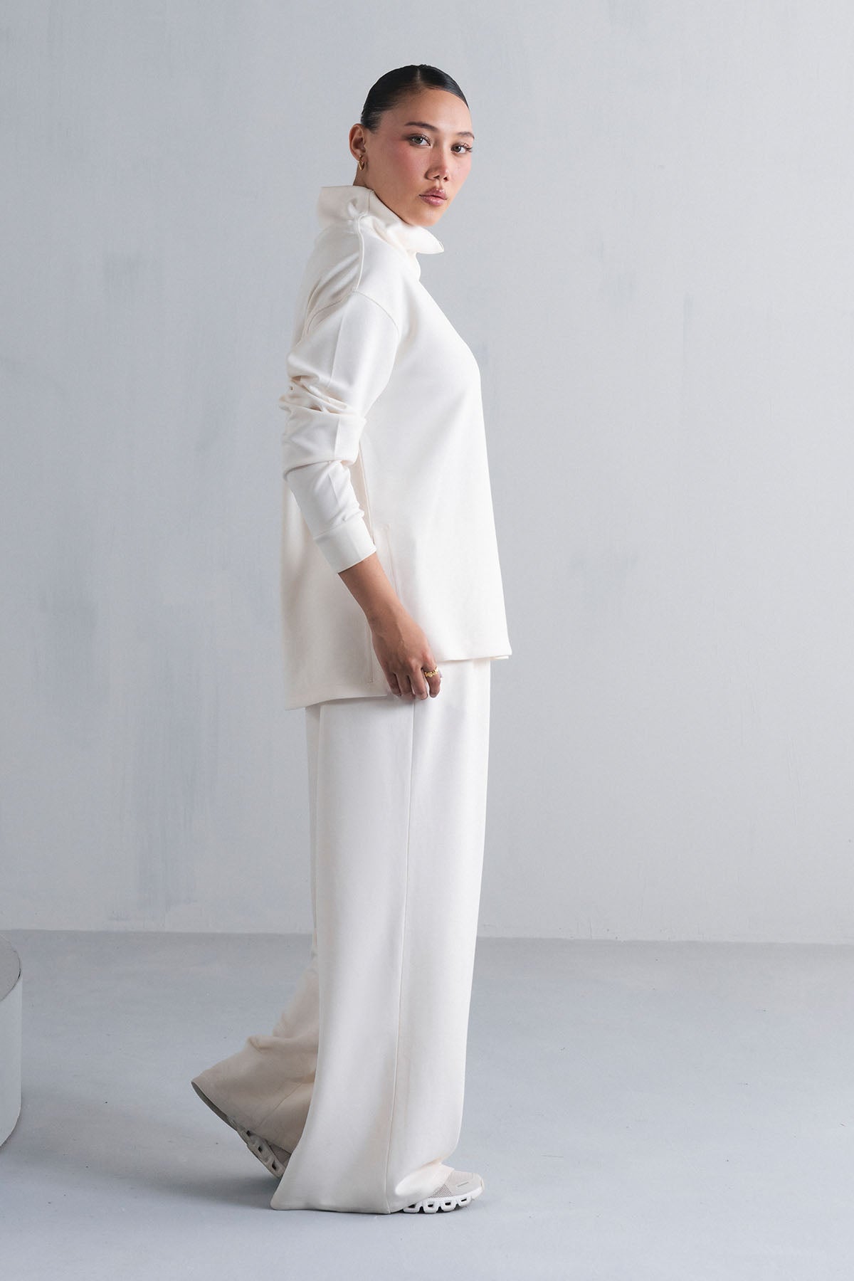 TEXTURED MOCK NECK SIDE SLIT-CLOUDLUX