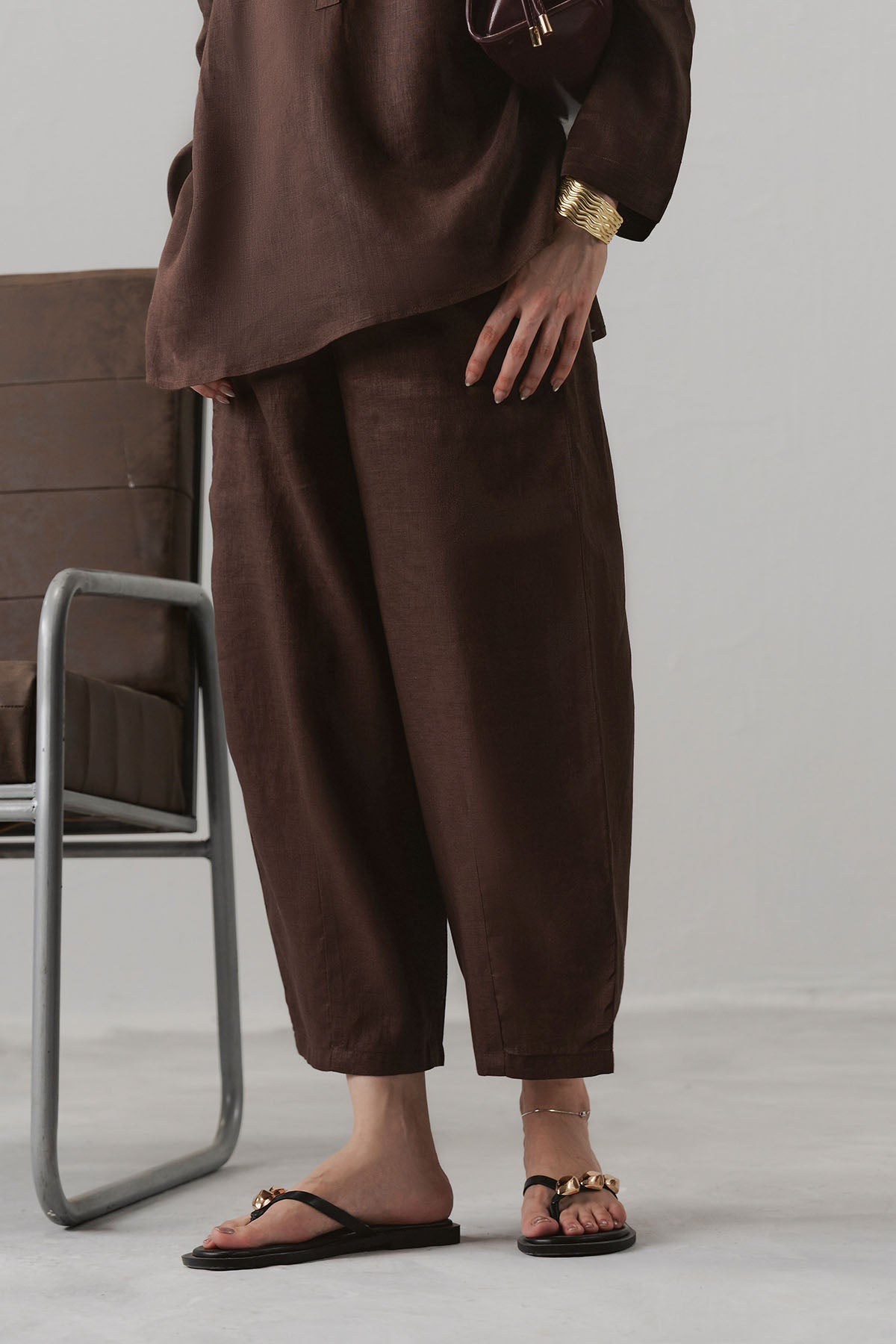 BARREL LEG PANTS 100% LINEN