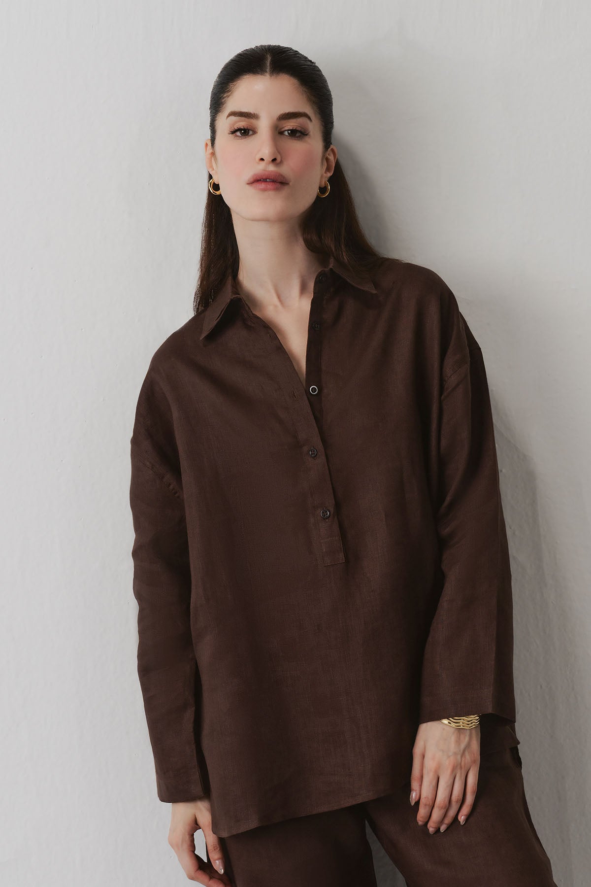 HALF PLACKET SHIRT 100% LINEN