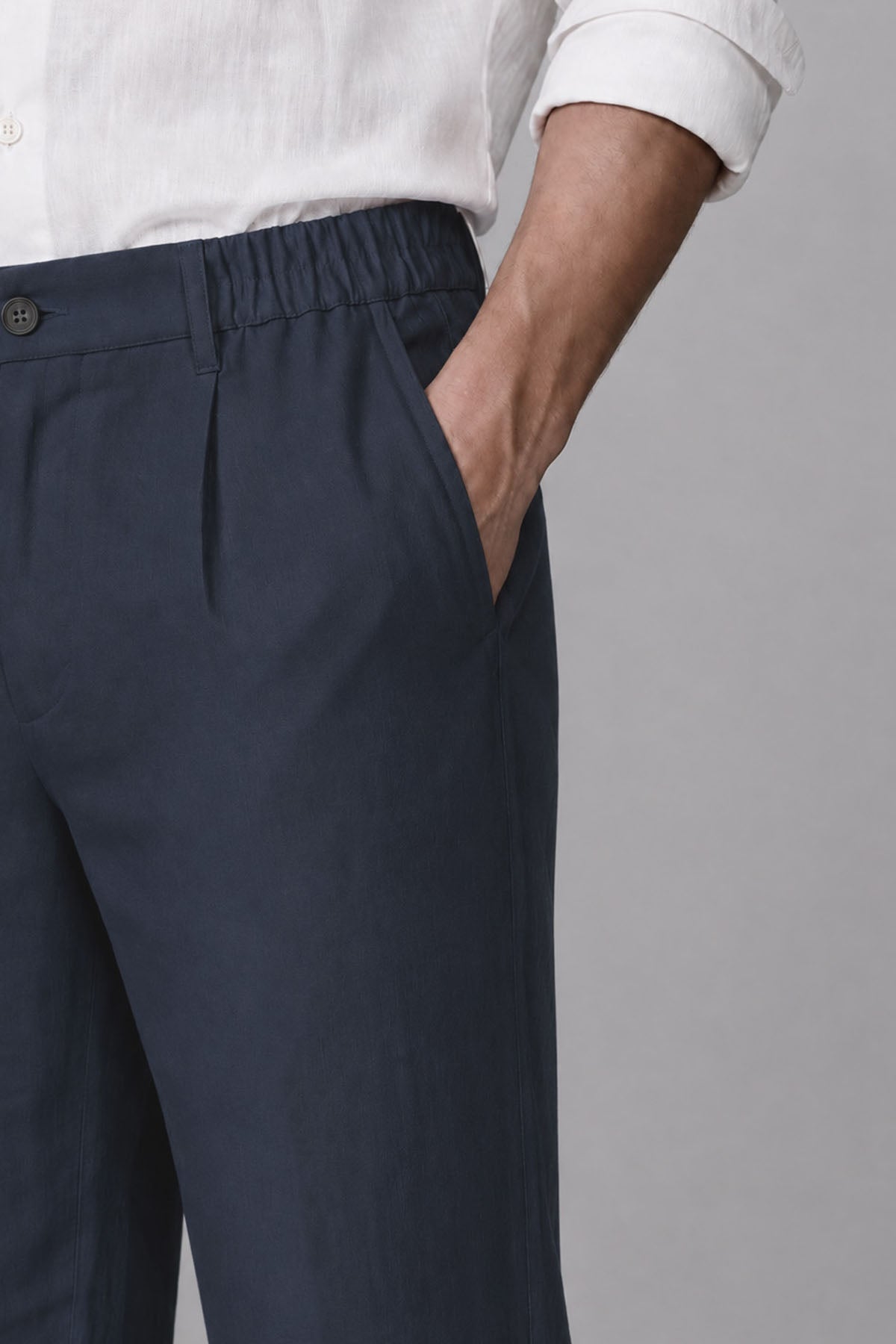 ELASTICATED PANTS-LINEN BLEND