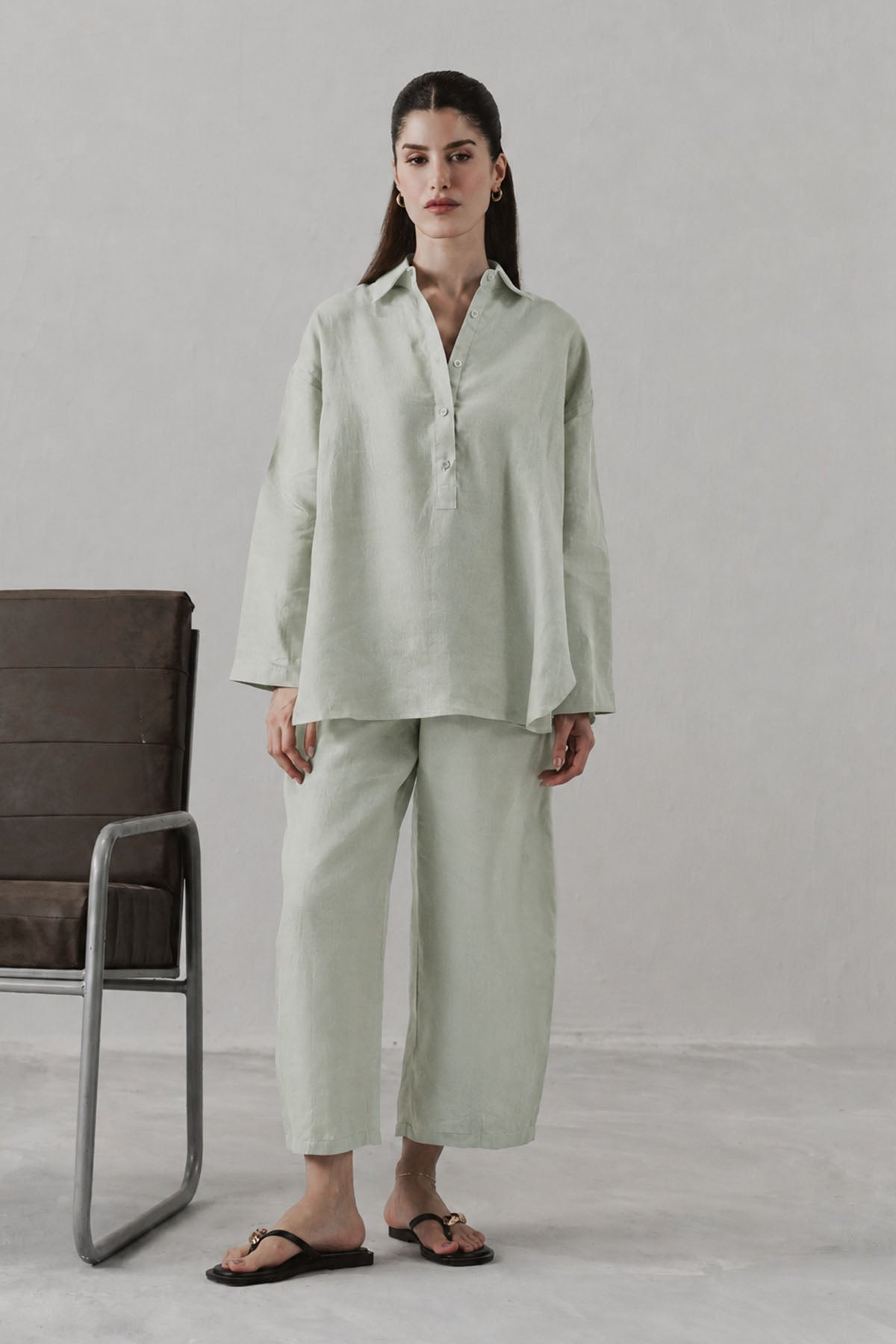 BARREL LEG PANTS 100% LINEN