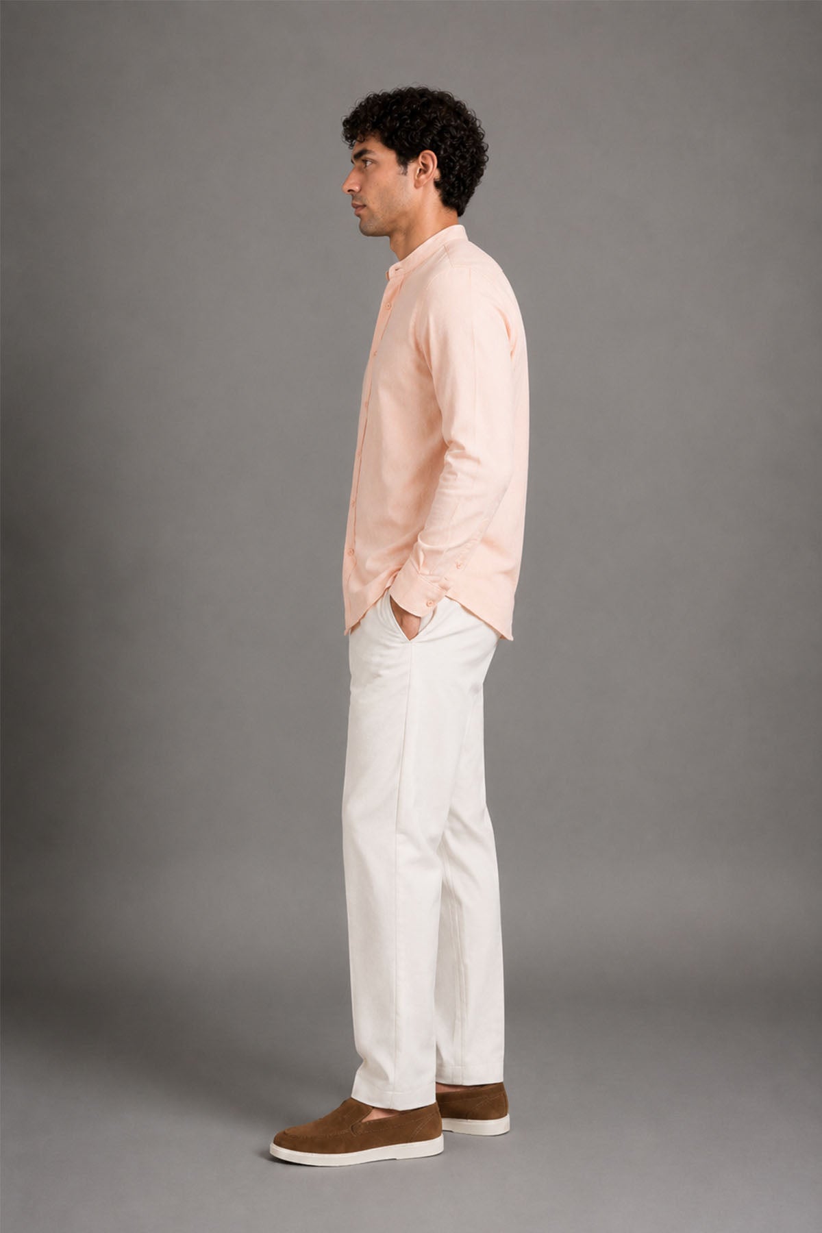 BAND COLLAR LINEN SHIRT