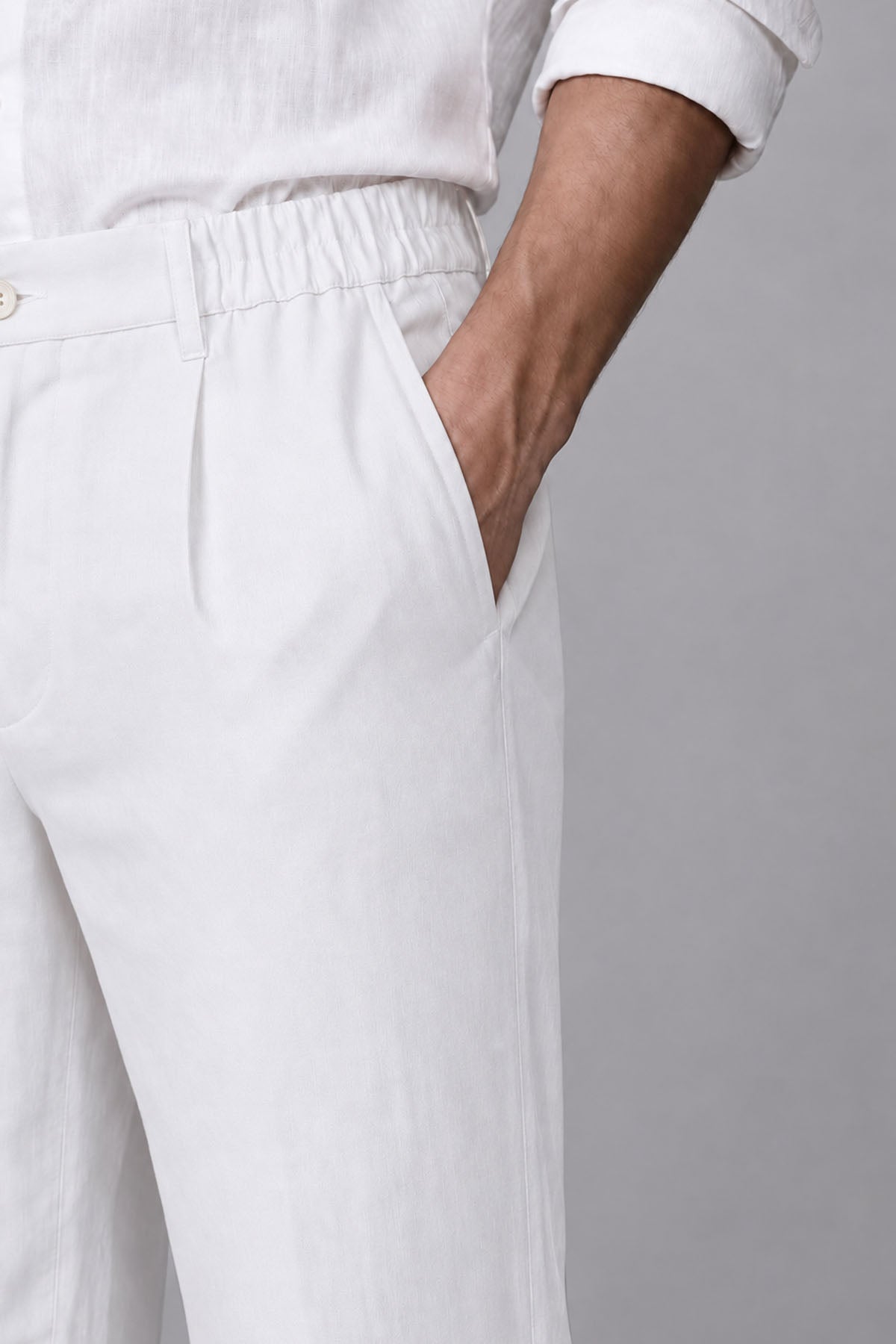 ELASTICATED PANTS-LINEN BLEND