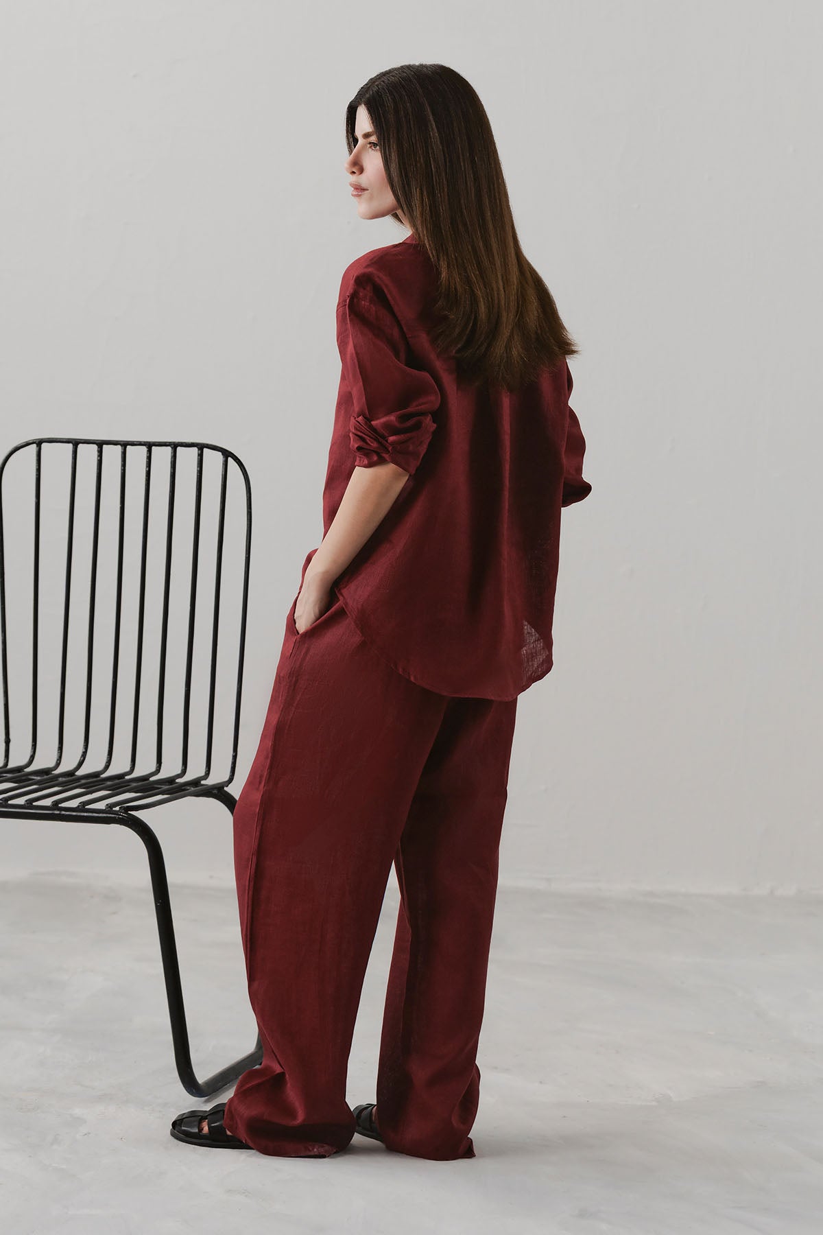 PLEATED WIDE PANTS-100% LINEN