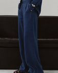 PLEATED WIDE PANTS-100% LINEN