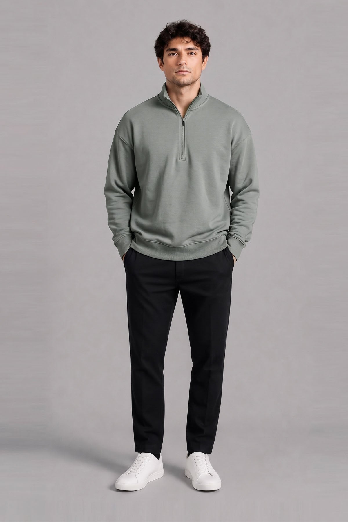 BOXY QUARTER ZIPPER-DOUBLE KNIT