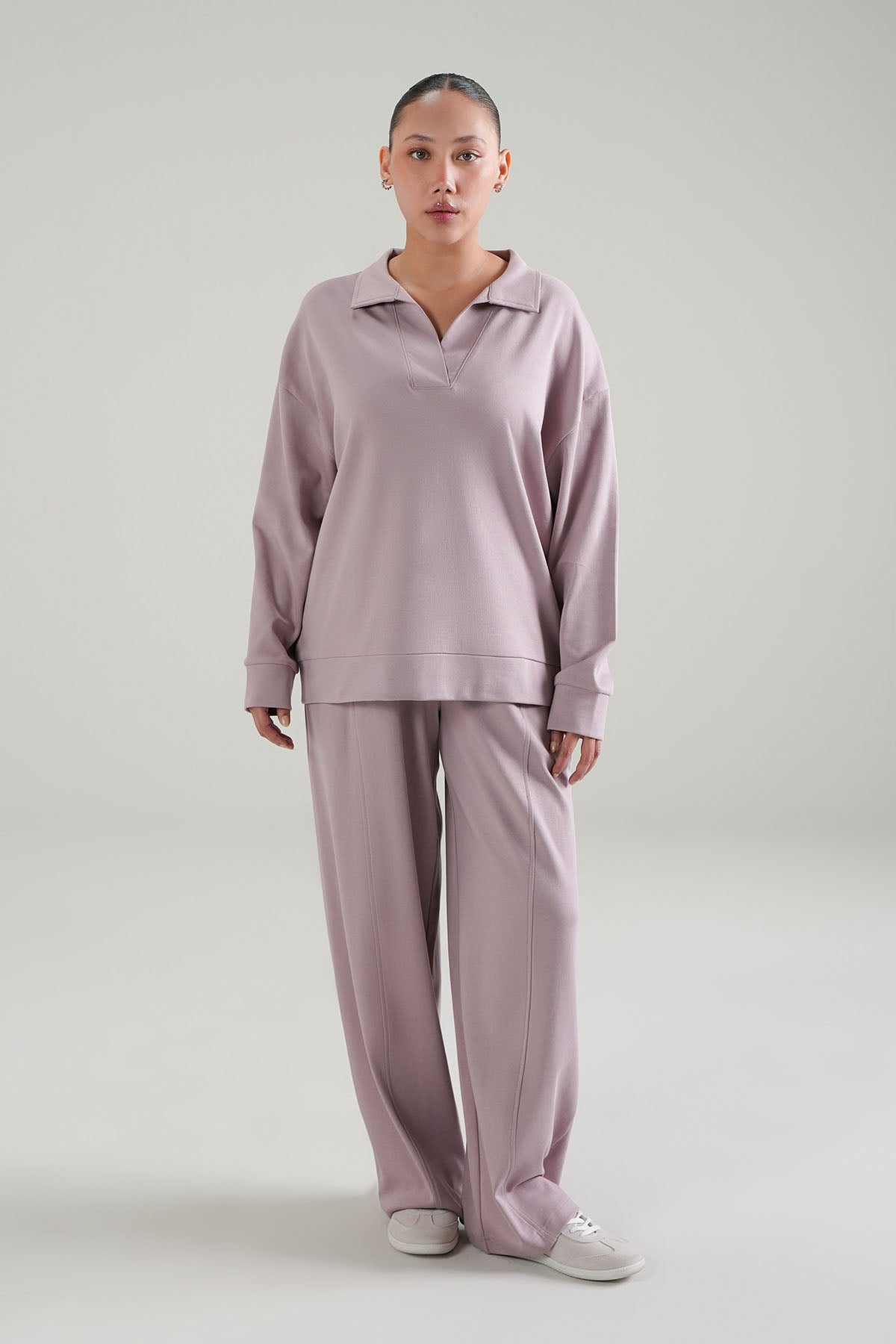 OPEN COLLAR TOP-DOUBLE KNIT