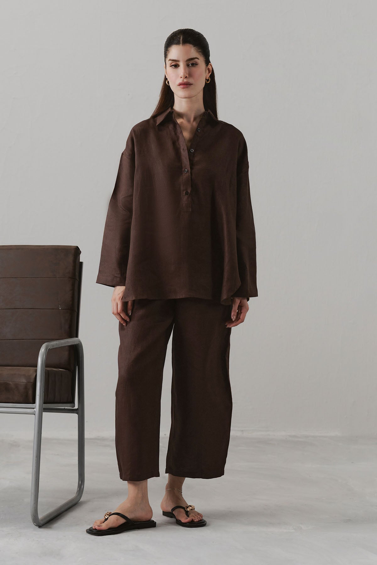 BARREL LEG PANTS 100% LINEN