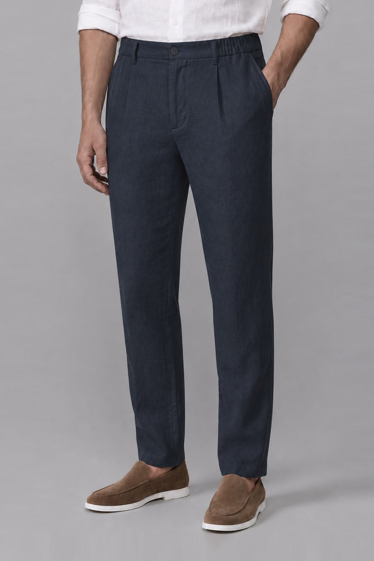 ELASTICATED PANTS-LINEN BLEND