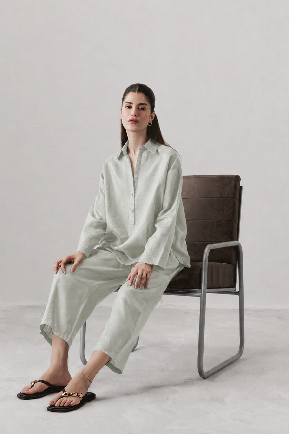 HALF PLACKET SHIRT 100% LINEN