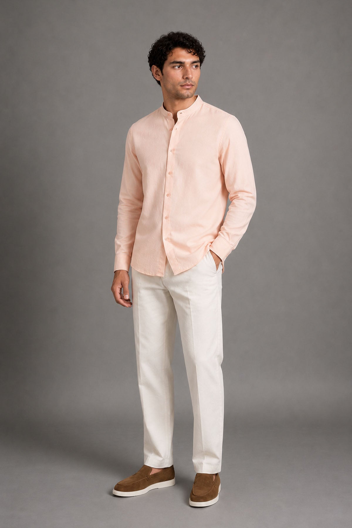 BAND COLLAR LINEN SHIRT
