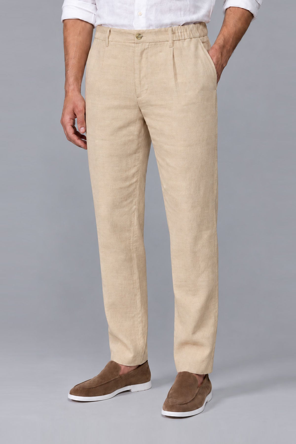 ELASTICATED PANTS-LINEN BLEND