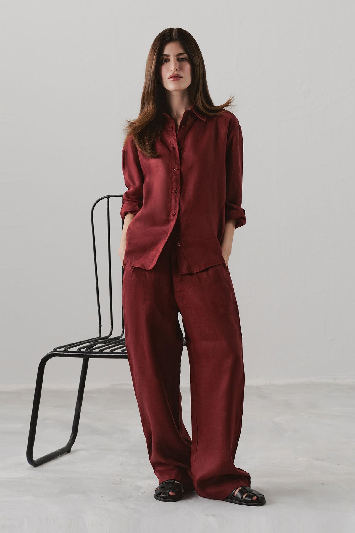 PLEATED WIDE PANTS-100% LINEN
