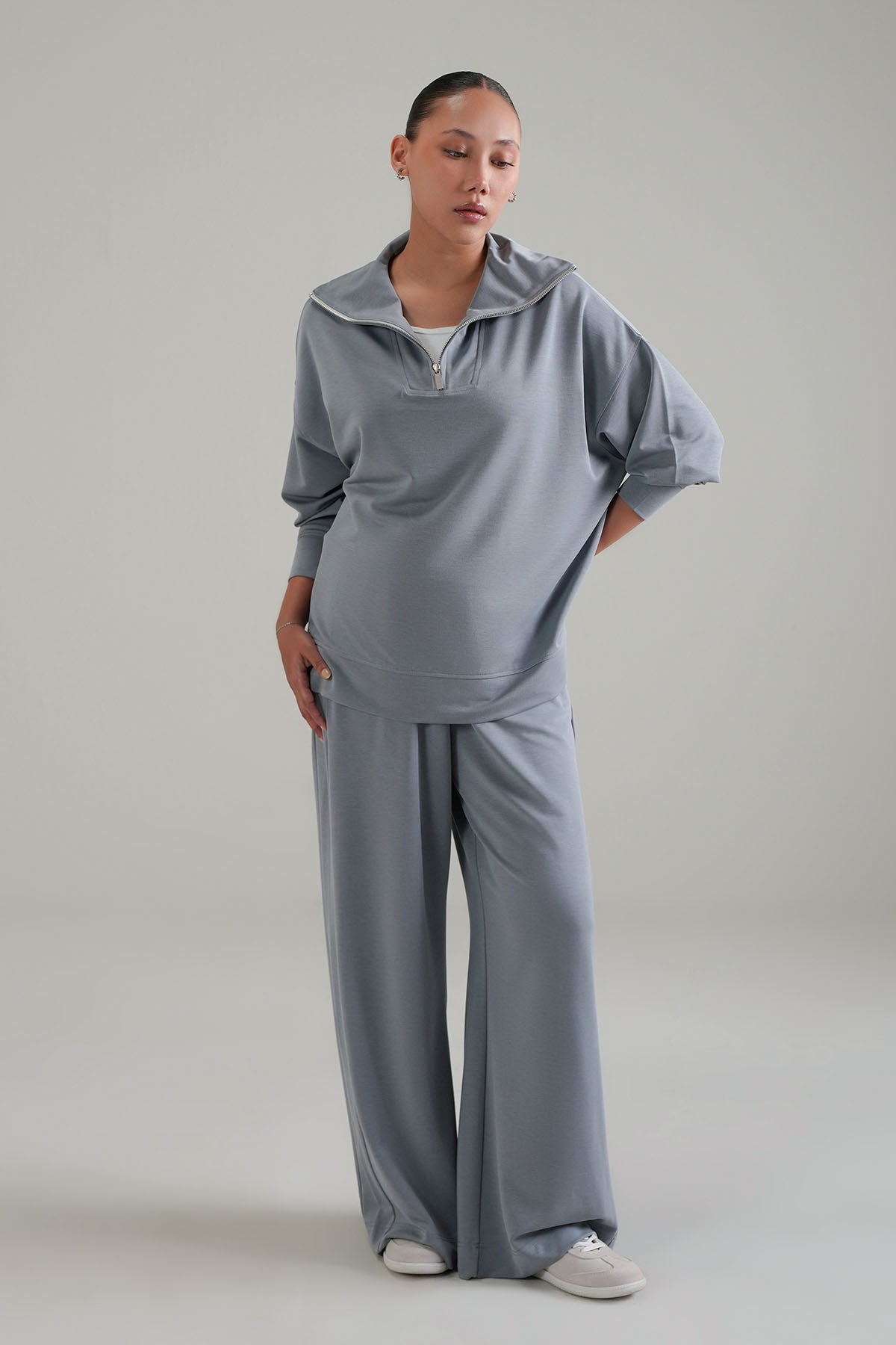 TEXTURED QUARTER ZIPPER-CLOUDLUX